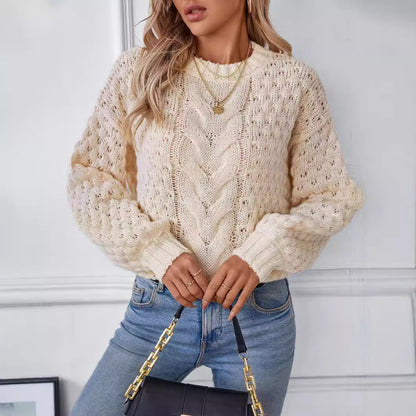 Damen gemütlicher Strickpullover mit strukturiertem Zopfmuster und lässigem Schnitt Merchesia