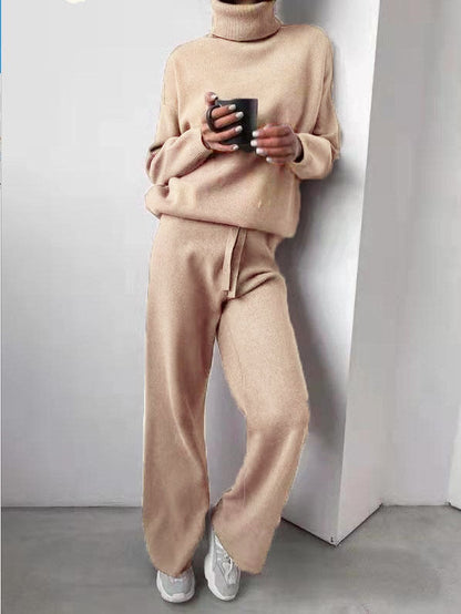 Merche - Zweiteiliges Set - Solide weiße Lounge Wear Rollkragenpullover - Winter