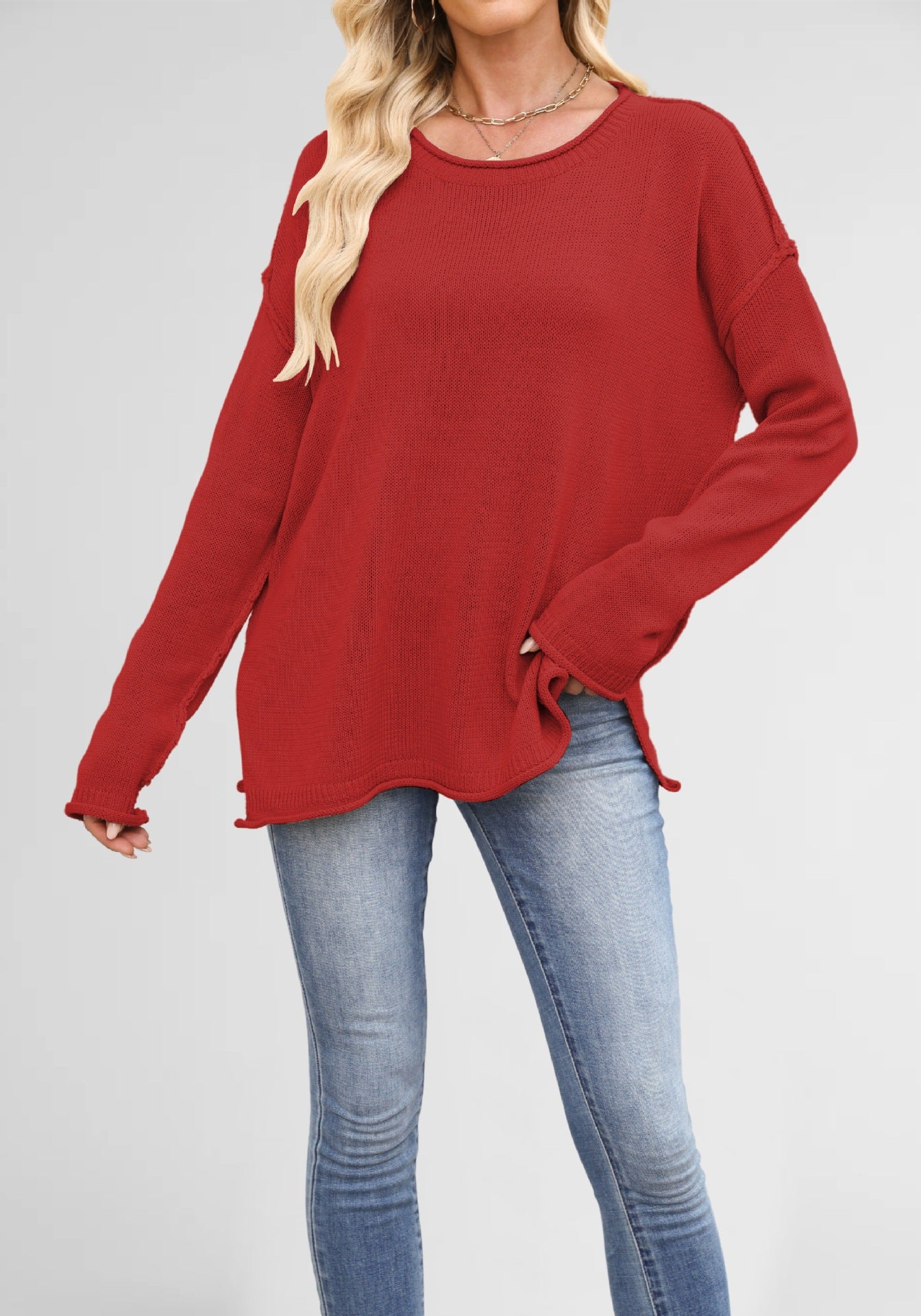 Damen gemütlicher Strickpullover mit weitem Schnitt Merchesia