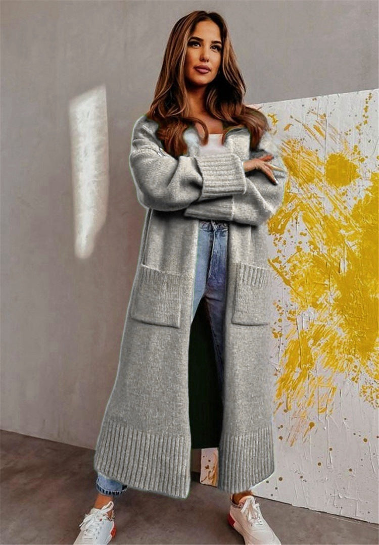 Damen Langer Strickcardigan mit praktischen Taschen und lässigem Schnitt Merchesia