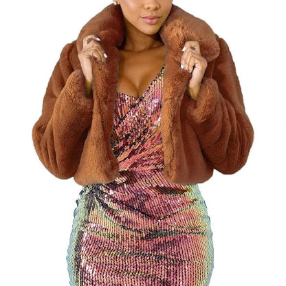 Damen Luxuriöse Kunstpelzjacke im eleganten Cropped-Design Merchesia