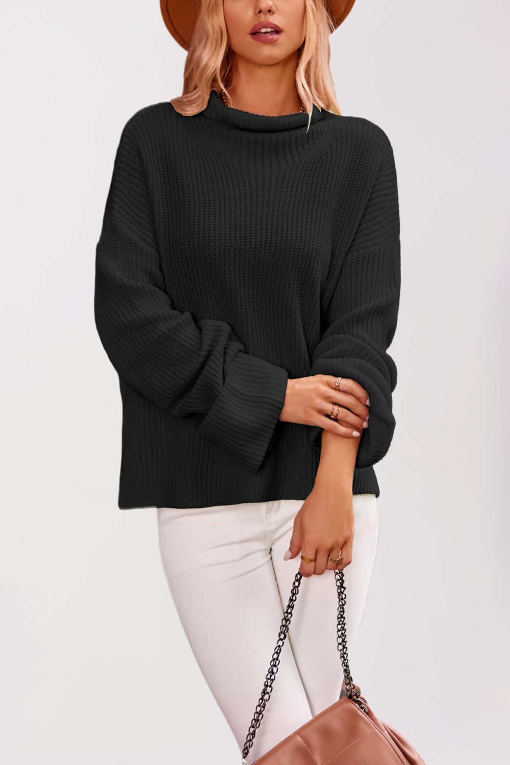 Damen Baumwoll-Pullover mit hohem Kragen Merchesia