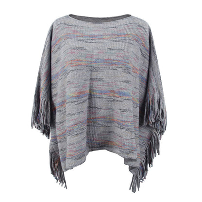 Damen kuscheliger Poncho mit fransigen Details Merchesia