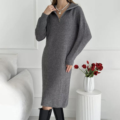 Damen Strickkleid mit hohem Kragen und Reißverschluss Merchesia