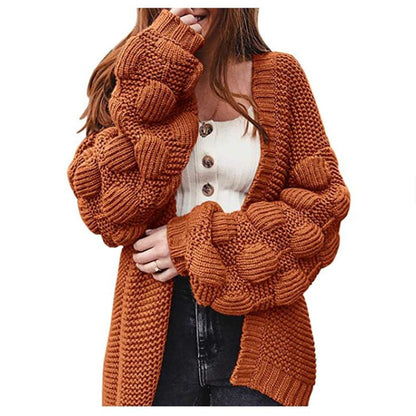 Damen Strickjacke mit voluminösen Puffärmeln und feiner Struktur Merchesia