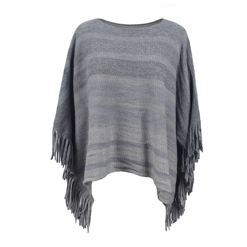 Damen eleganter Poncho mit strukturiertem Design und fransigen Details Merchesia