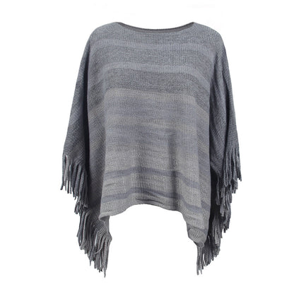 Damen eleganter Poncho mit strukturiertem Design und fransigen Details Merchesia