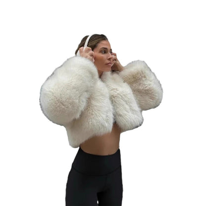 Damen Flauschige Kurzjacke mit voluminösen Ärmeln Merchesia