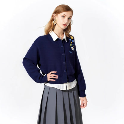 Damen Strickpullover mit floralen Stickereien und lässigem Schnitt Merchesia