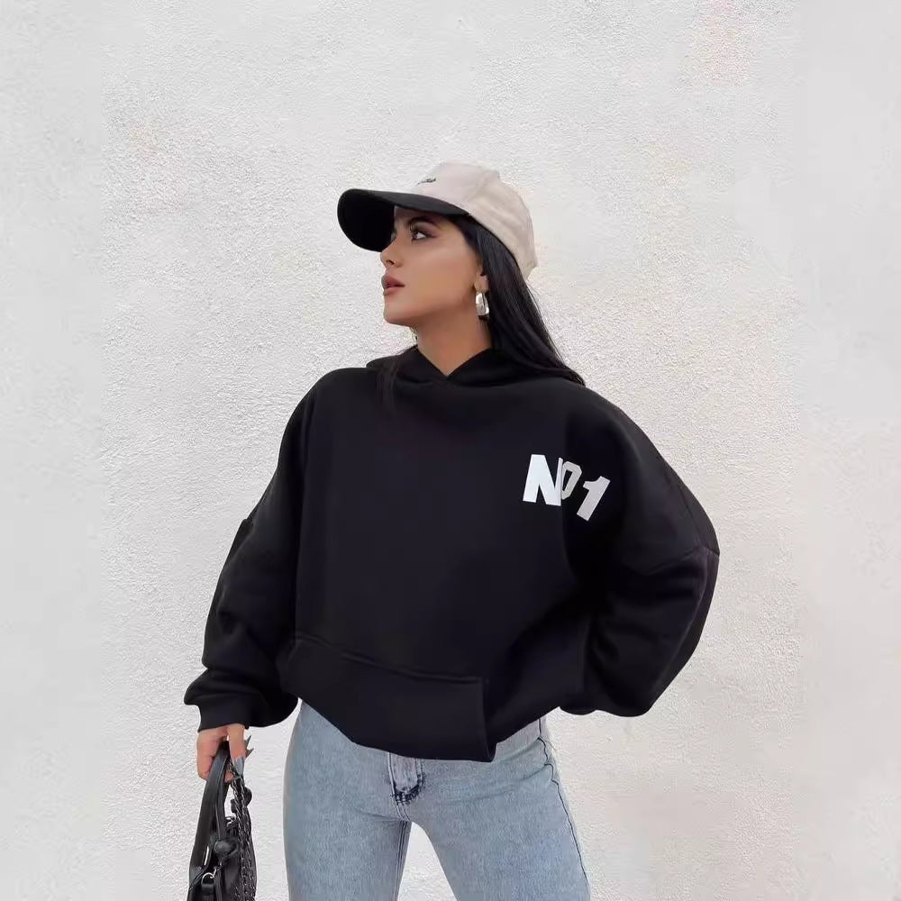 Damen Oversized Kapuzenpullover mit auffälligem Schriftzug Merchesia