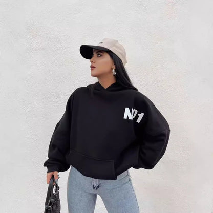 Damen Oversized Kapuzenpullover mit auffälligem Schriftzug Merchesia