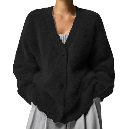 Damen Flauschiger Cardigan mit Knopfverschluss und weitem Schnitt Merchesia