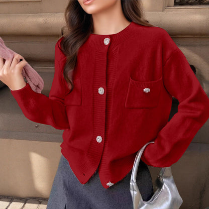 Damen Strickjacke mit dekorativen Taschen und edlen Knöpfen Merchesia