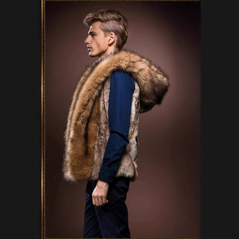 Herren Elegante Kunstpelz-Weste mit tiefem Kragen und luxuriösem Design Merchesia