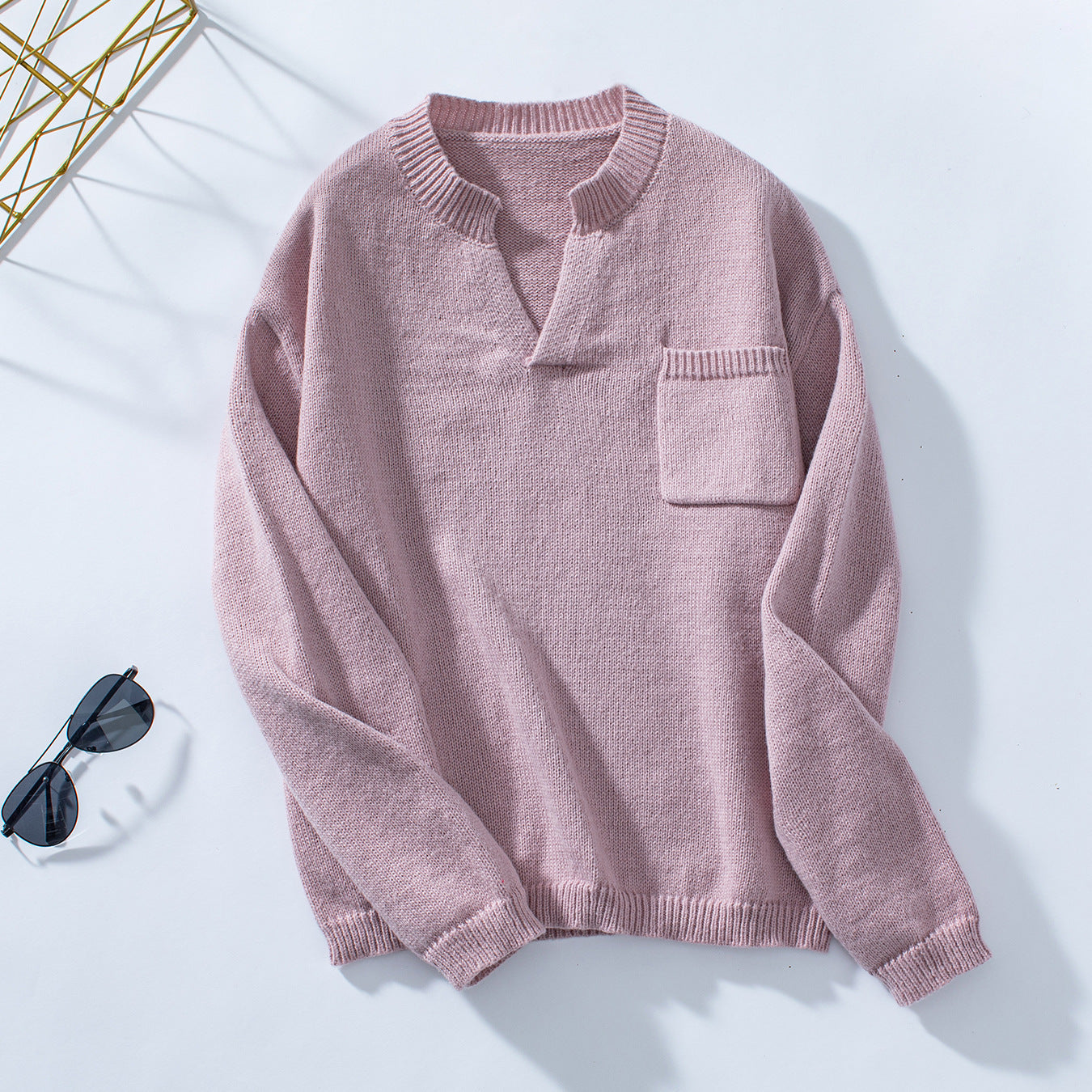 Damen lässiger Pullover mit Knopfdetails und Brusttasche Merchesia