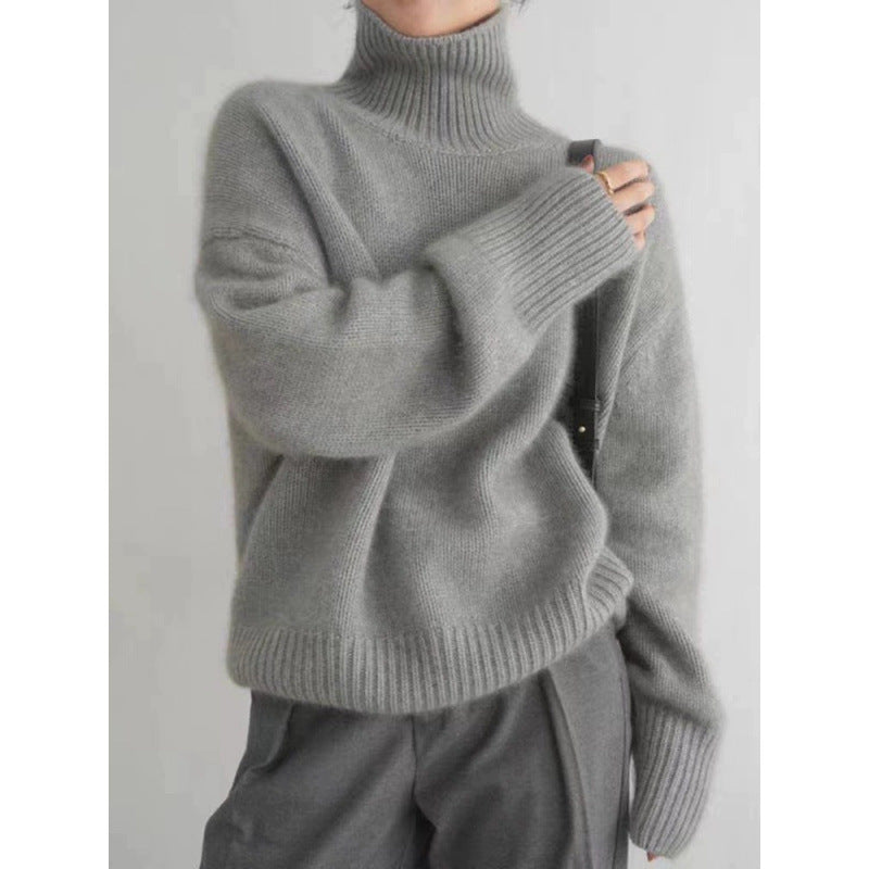 Damen Pullover mit hohem Kragen und weichem Materialmix Merchesia