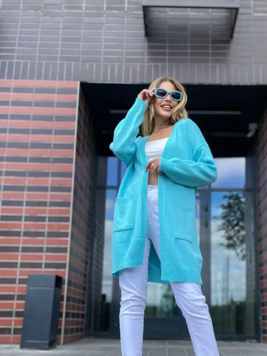 Damen gemütliche Strickjacke mit praktischen Taschen und offenem Schnitt Merchesia