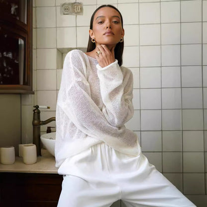 Damen Luftiger Strickpullover mit weitem Schnitt und lässigem Look Merchesia