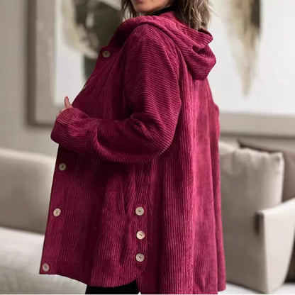 Damen Kapuzenjacke aus Kordstoff mit Knopfverschluss Merchesia