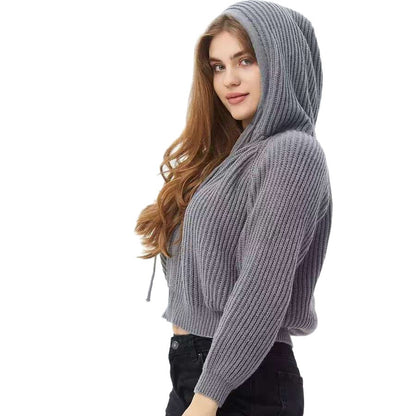 Damen Kuscheliger Kapuzenpullover im Rippdesign mit cropped Schnitt Merchesia