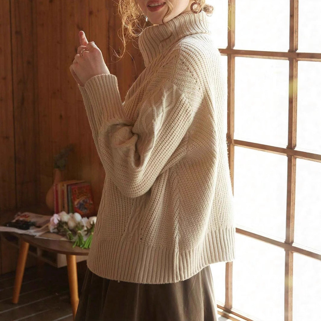 Damen Strickpullover mit hohem Kragen und Zipper Merchesia