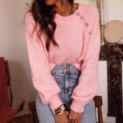 Damen elegant oversize Pullover mit Strassdetails Merchesia