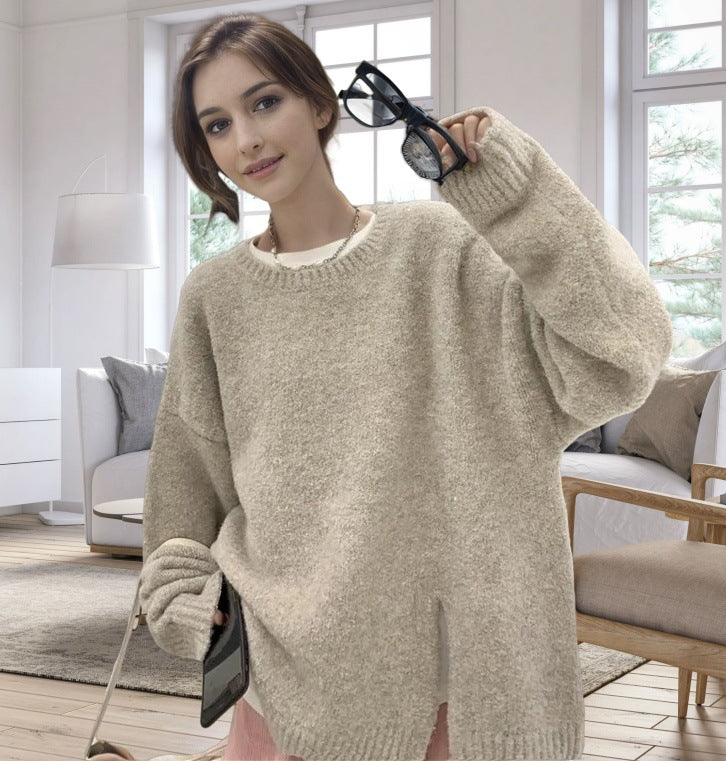 Damen lässiger Oversized-Pullover mit seitlichem Schlitzdesign Merchesia