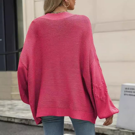 Damen Strickjacke mit Ballonärmeln und strukturierter Maschenoptik Merchesia