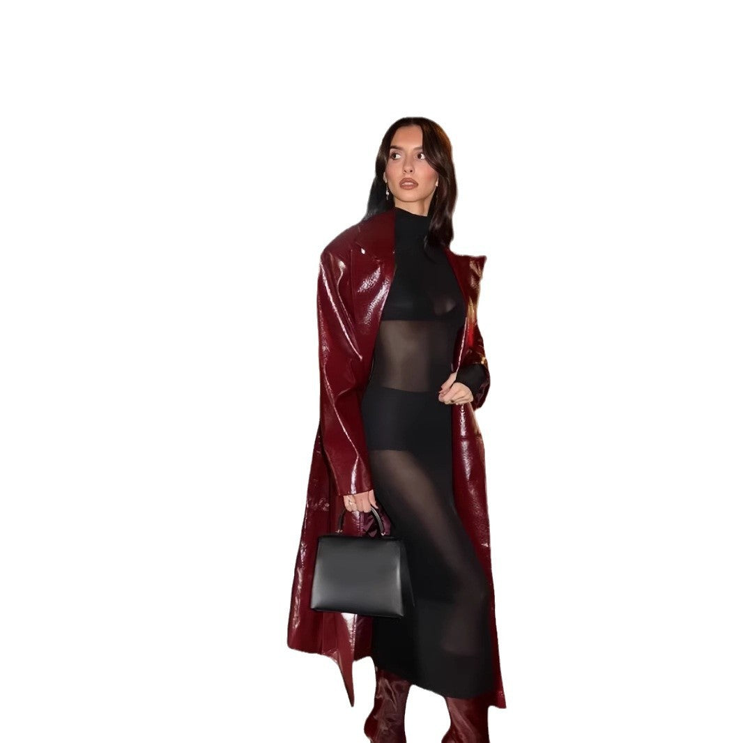 Damen Eleganter und figurbetonter Maxikleid mit transparenten Einsätzen Merchesia
