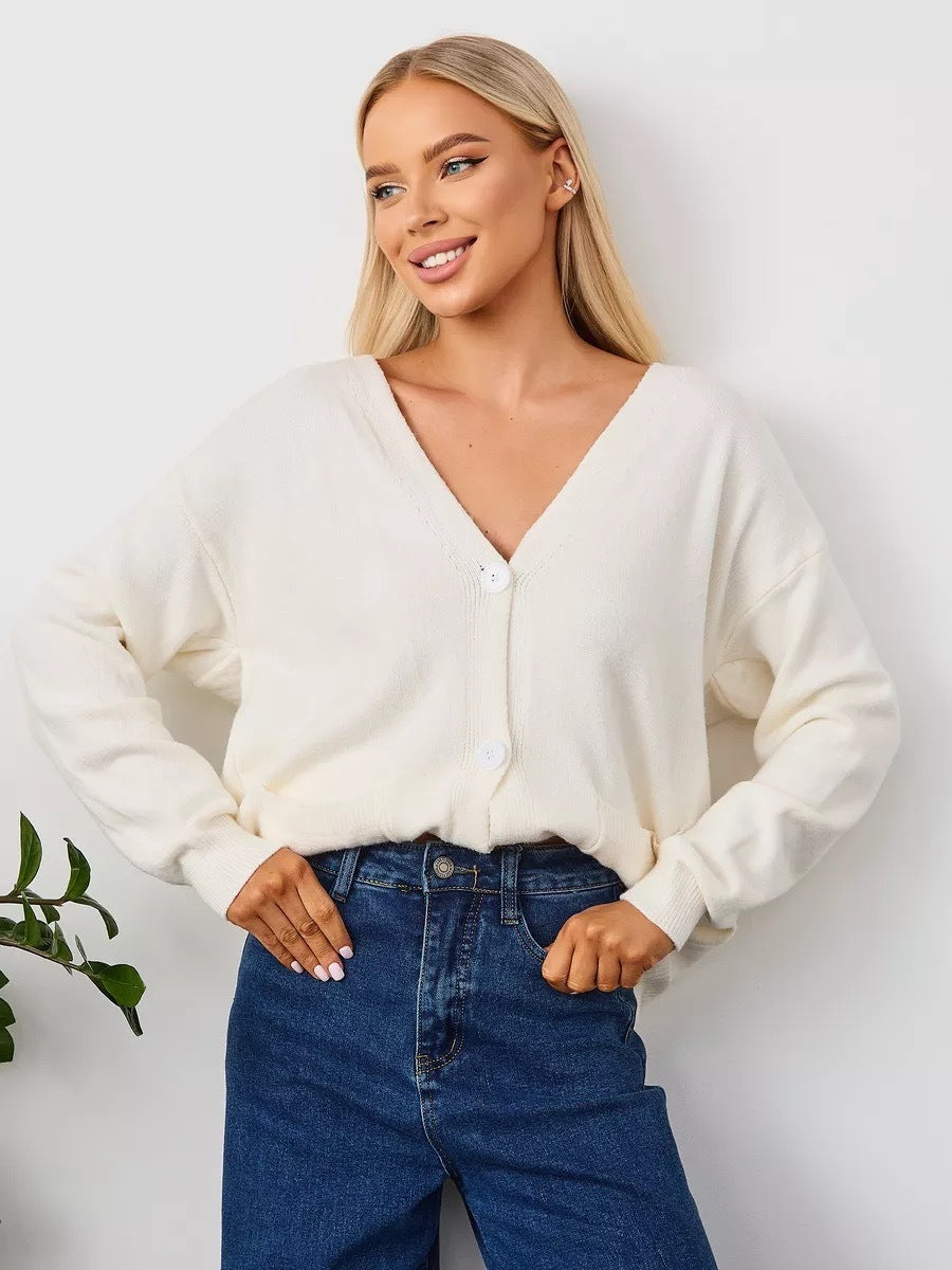 Damen Kuscheliger Cardigan mit V-Ausschnitt und praktischen Taschen Merchesia