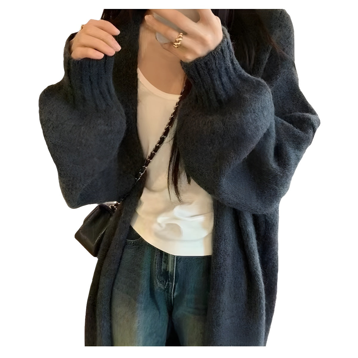 Damen Kuscheliger Strickcardigan mit lässigem Schnitt und weitem Kragen Merchesia