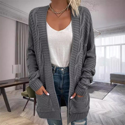Damen Grobstrickcardigan mit seitlichen Taschen und feinem Muster Merchesia