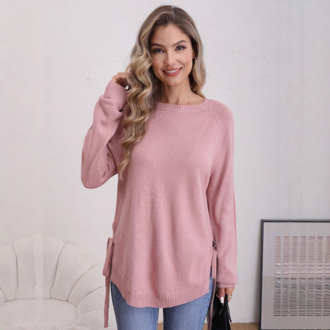 Damen modischer Pullover mit seitlichen Bindebändern Merchesia