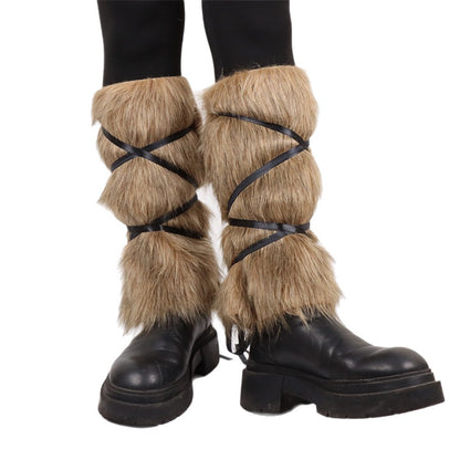 Damen Flauschige Beinstulpen mit Riemen Merchesia