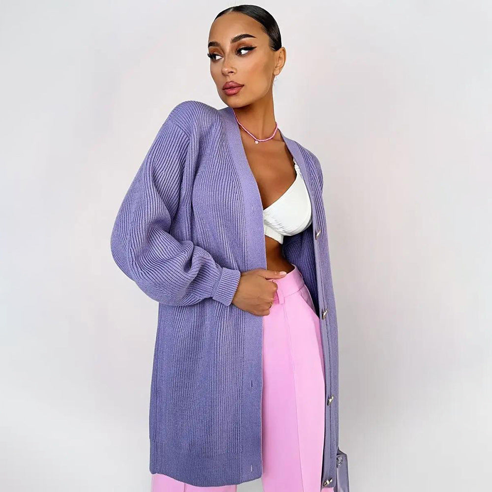 Damen Strickjacke mit Puffärmeln und Knopfdétails Merchesia