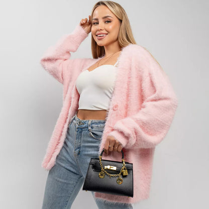 Damen Flauschige Strickjacke mit offenem Design und weichen Ärmeln Merchesia