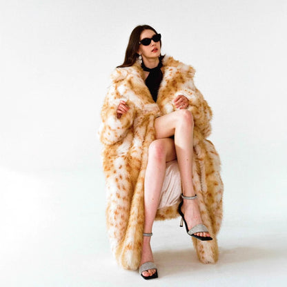 Damen Luxuriöser Oversized-Kunstfellmantel im Animal-Print Merchesia