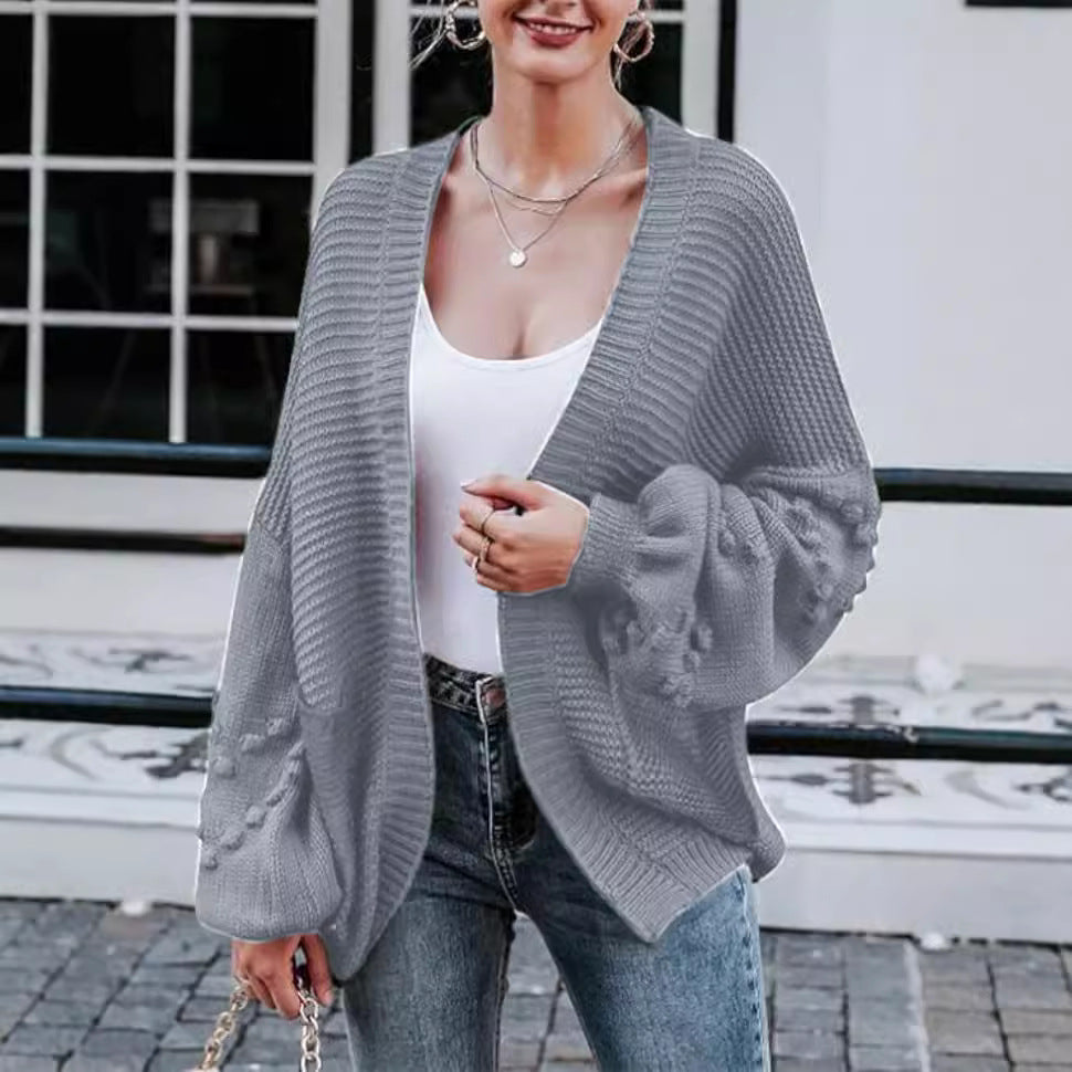 Damen Strickjacke mit Ballonärmeln und strukturierter Maschenoptik Merchesia