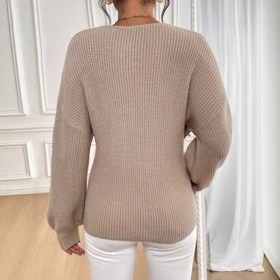 Damen offener Strickpullover mit Perlendetails Merchesia