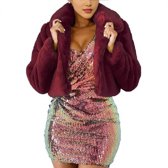 Damen Luxuriöse Kunstpelzjacke im eleganten Cropped-Design Merchesia