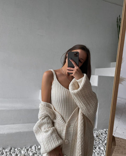 Damen Großer Strickcardigan mit Knopfleiste und Ballonärmeln Merchesia