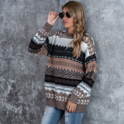 Damen Grobstrick Pullover mit modernem Mustermix Merchesia