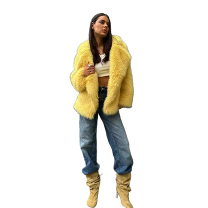 Damen Elegante Kunstfelljacke mit weichem Futter und voluminösem Schnitt Merchesia