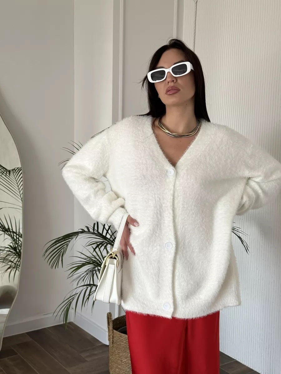 Damen Flauschige Strickjacke mit offenem Design und weichen Ärmeln Merchesia