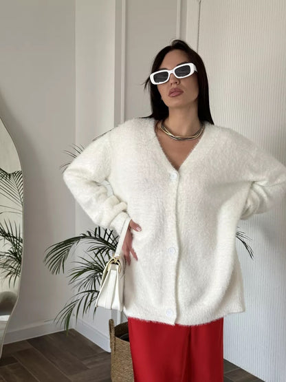 Damen Flauschige Strickjacke mit offenem Design und weichen Ärmeln Merchesia