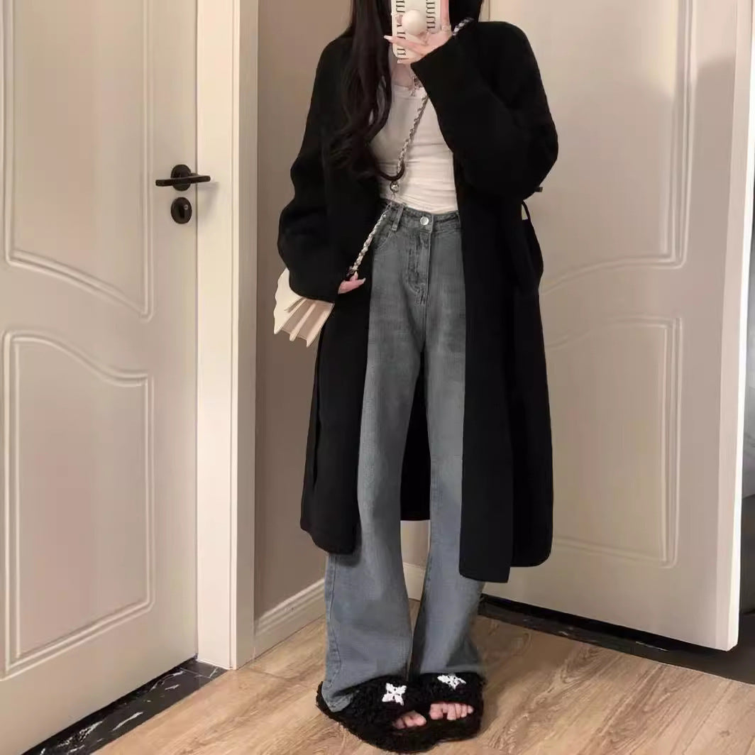 Damen langärmliger Strickcardigan aus weichem Material mit offenen Kanten Merchesia