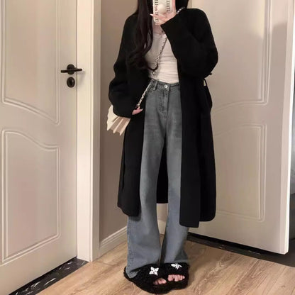 Damen langärmliger Strickcardigan aus weichem Material mit offenen Kanten Merchesia