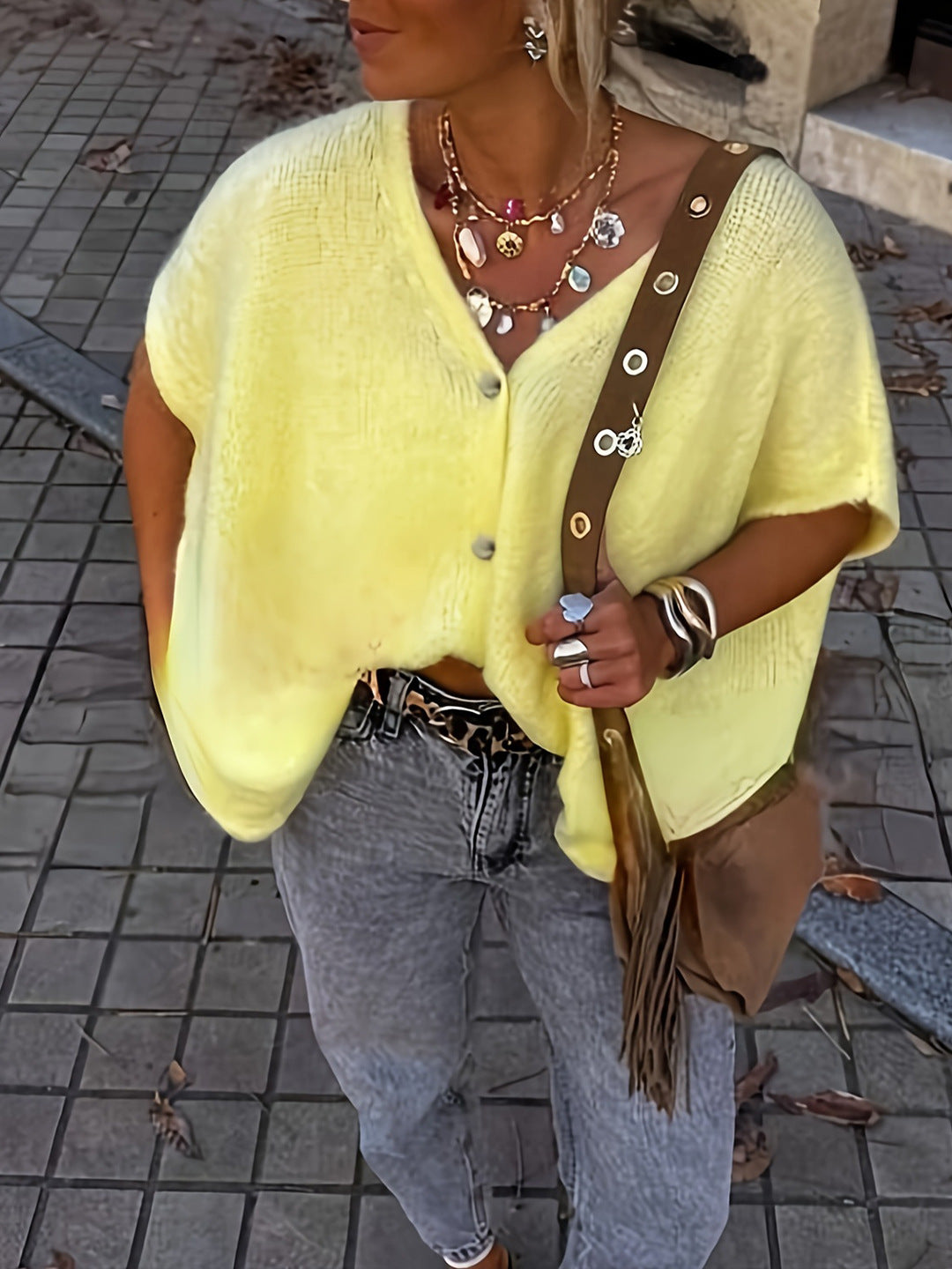 Damen komfortable Strickjacke mit Knopfleiste Merchesia