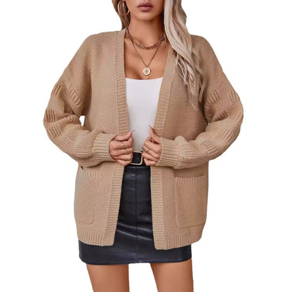 Damen weit geschnittene Strickjacke mit Taschen und strukturiertem Ärmel Merchesia