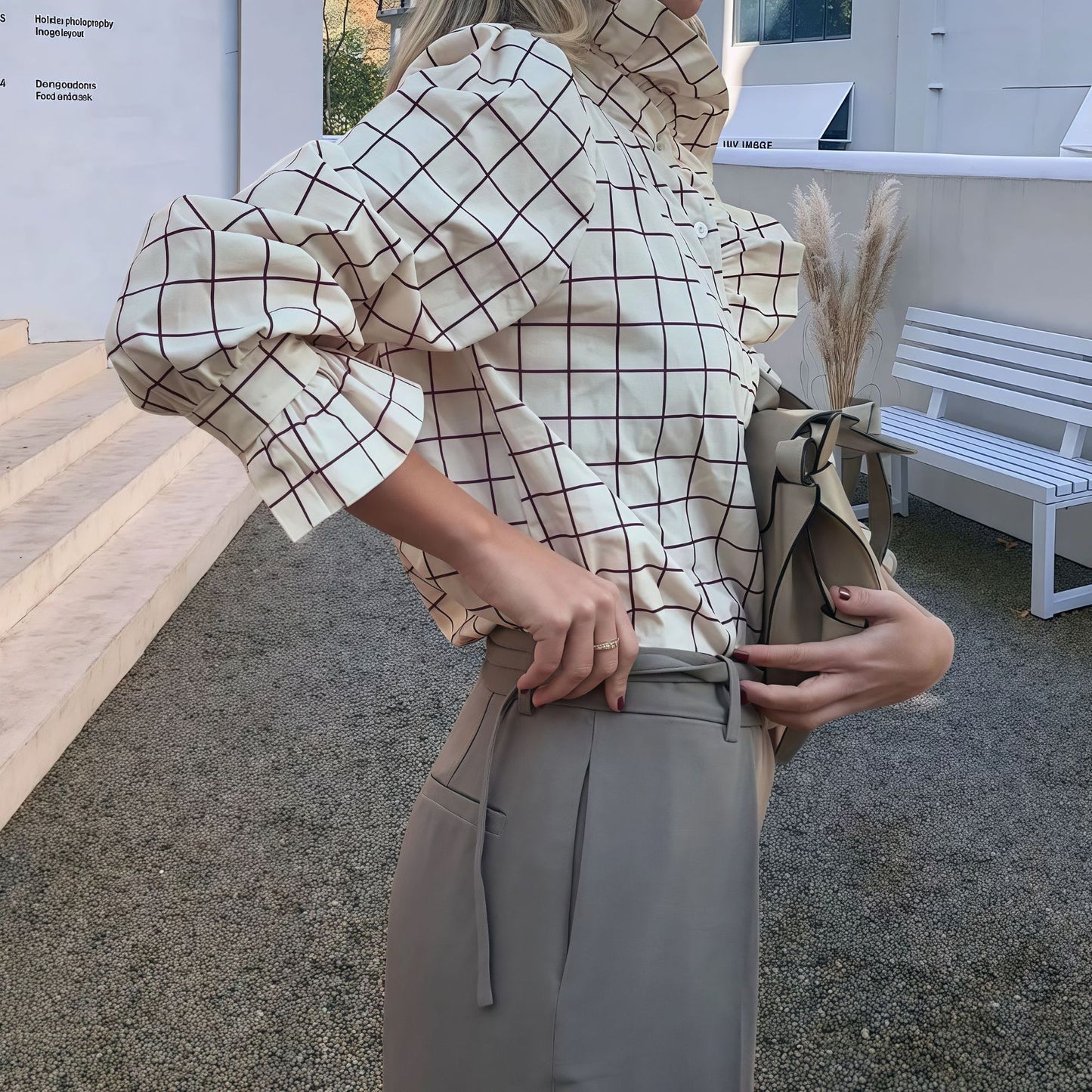 Damen Karierte Bluse mit eleganten Rüschendetails Merchesia